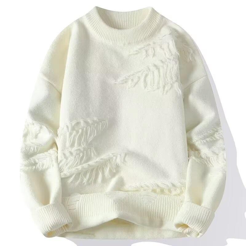 Men's Crew Neck Knit Sweater Textured Pattern Loose Casual Long Sleeve Top