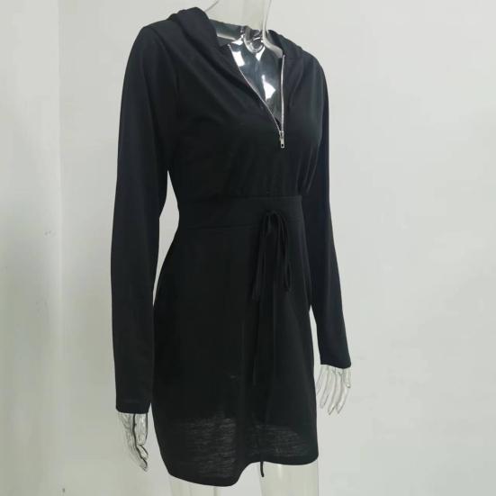 Abito da donna con cappuccio Maniche lunghe cerniera Scollo a V vita aderente avvolgente sui fianchi felpa abito