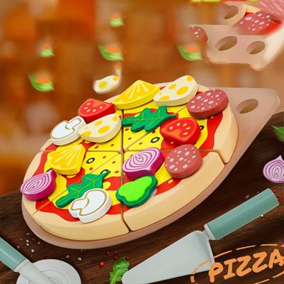 Pizza-Back-Simulation Interaktives Lernspiel Holz-Pizza-Spielzeug-Set Für Feinmotorik-Entwicklung Und Essens-Kognition