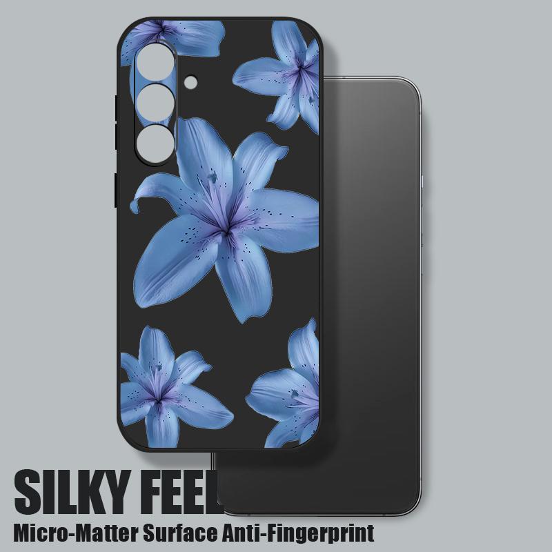 Blue Lily Printed Phone Case For Samsung Galaxy A17 A56 A16 A55 A15 A25 A36 A26 5G S25 Edge S23 S24 Ultra S24 S25 FE TPU Lanyard Cover