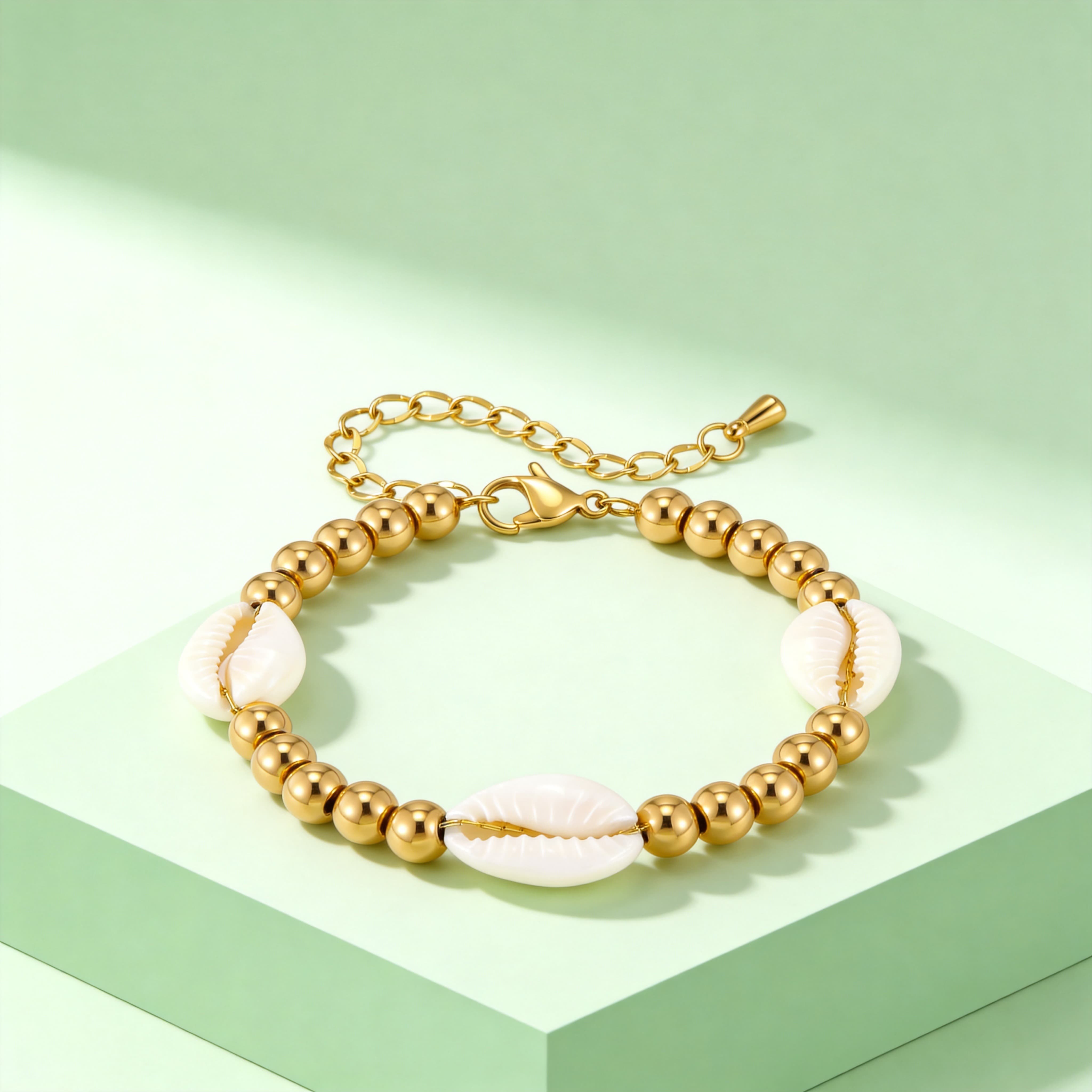 

Beaded Shell Bracelet for Women Stainless Steel Chain Bracelets Gold Plated Wrist Jewelry Summer Beach Holiday Bijoux