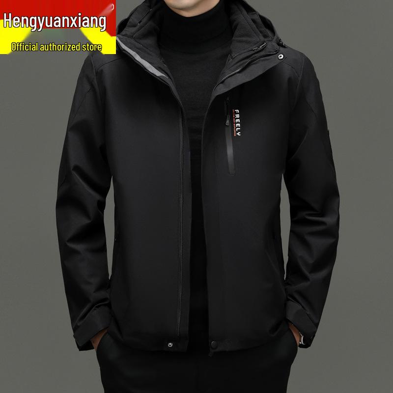 Hengyuanxiang Men s 3-in-1 Autumn/Winter Windproof Waterproof Thickened Dad Jacket Coat 5XL