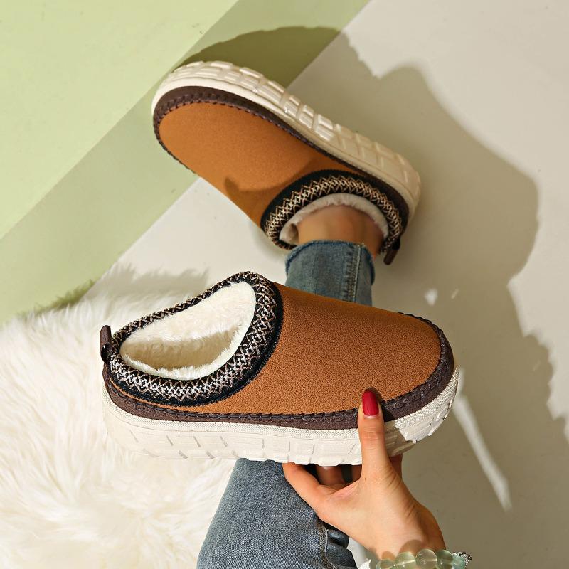 New Fashion Winter Cover Hear Cotton Half Slippers Cashmere Warm Non Slip Thick Bottom Snow Boots Women Outdoor Shoes