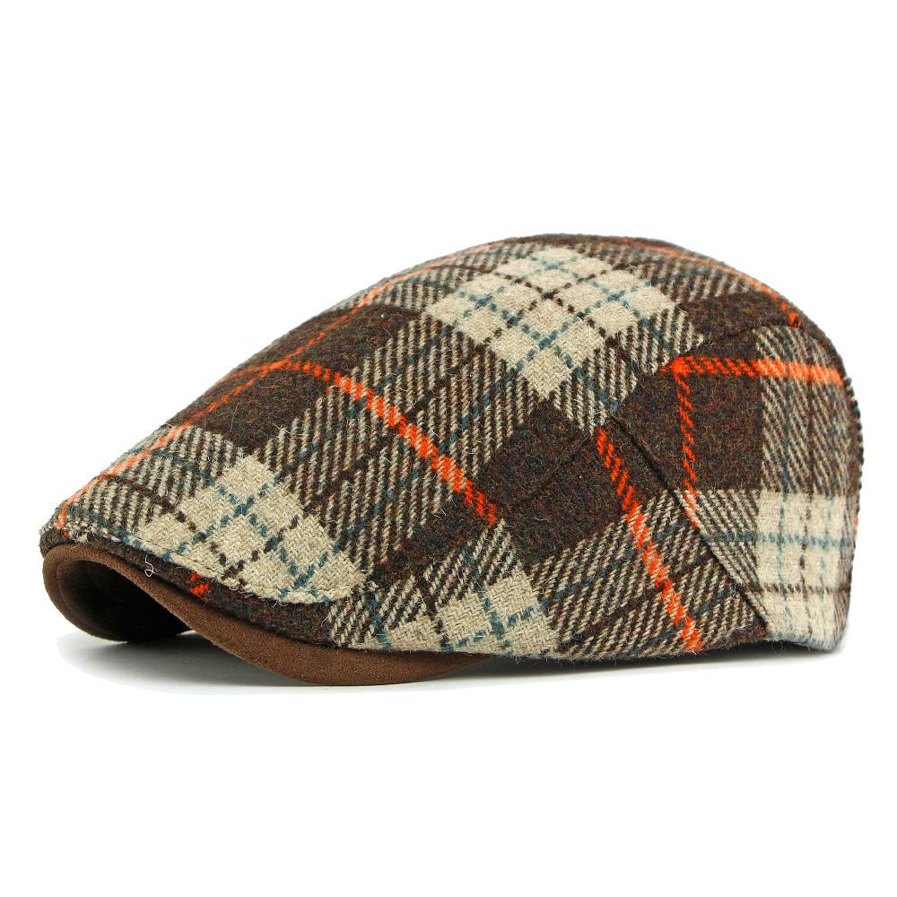Autumn Winter Wool Beret Men's British Retro Progressive Cap Women's Plaid Cap