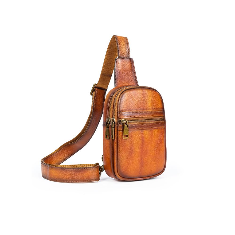 

Сумка через плечо Whatna из натуральной кожи коровы рыжего цвета в античном стиле для мужчин, 3 способа ношения, кроссбоди, мини-сумка, нагрудная сумка с двумя отделениями,