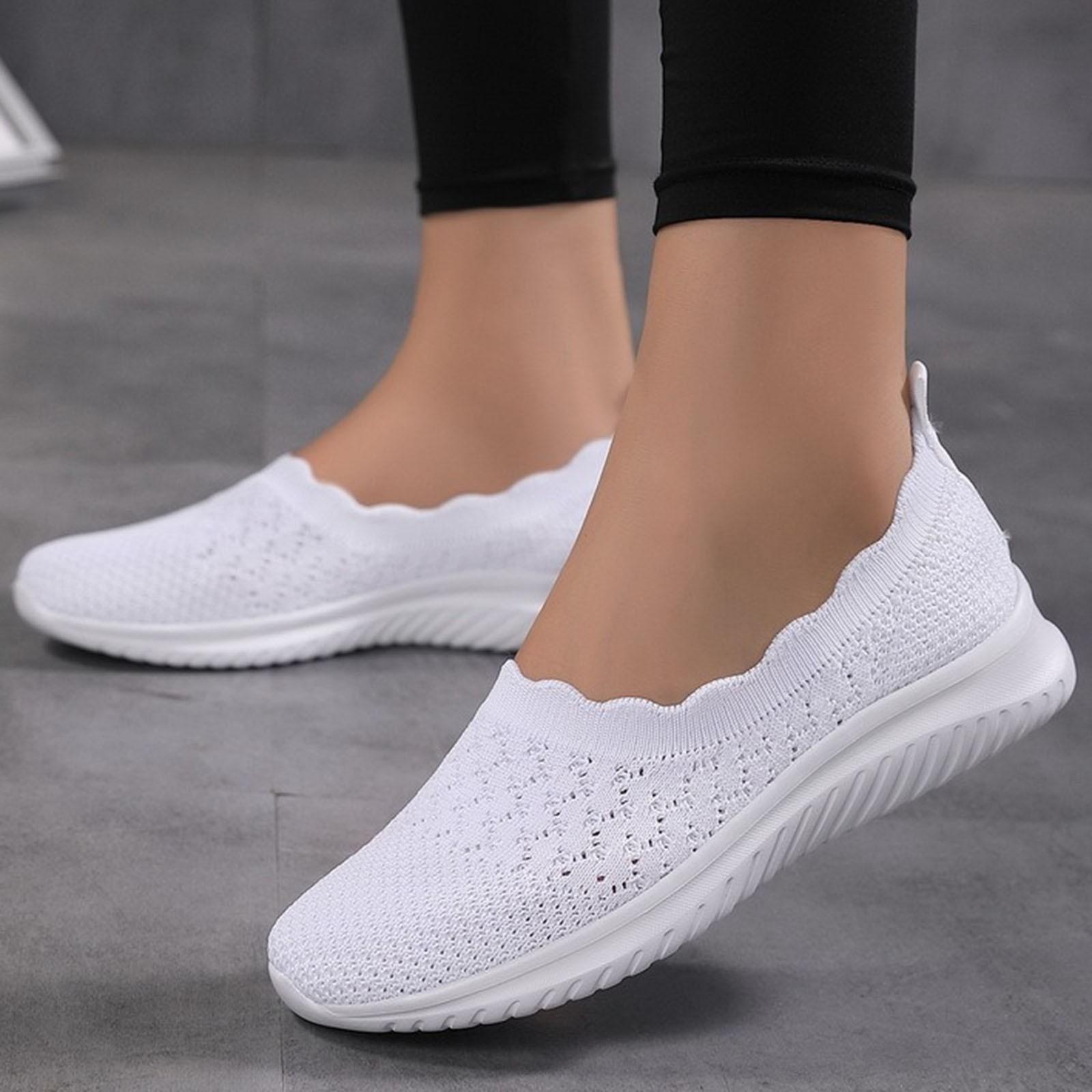 

2025 Новые женские слипоны для путешествий, удобная обувь на мягкой подошве, дышащая сетчатая обувь с мелким вырезом, однотонная повседневная спортивная обувь 39 белый