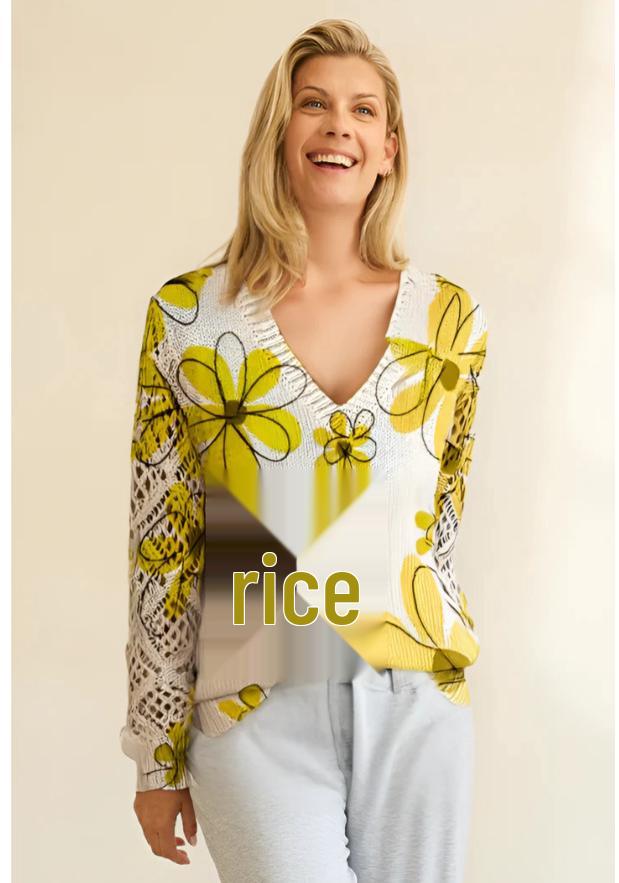 Elegant Bohemian Floral V-Neck Long Sleeve Sweater Pullover