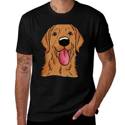 Happy Golden Retriever Tshirt Big Size Crew Neck Tshirt