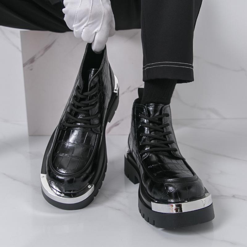 Men's Plus Size High-Top Thick-Sole Leather Boots - Autumn/Winter 2025 Fashion Edition