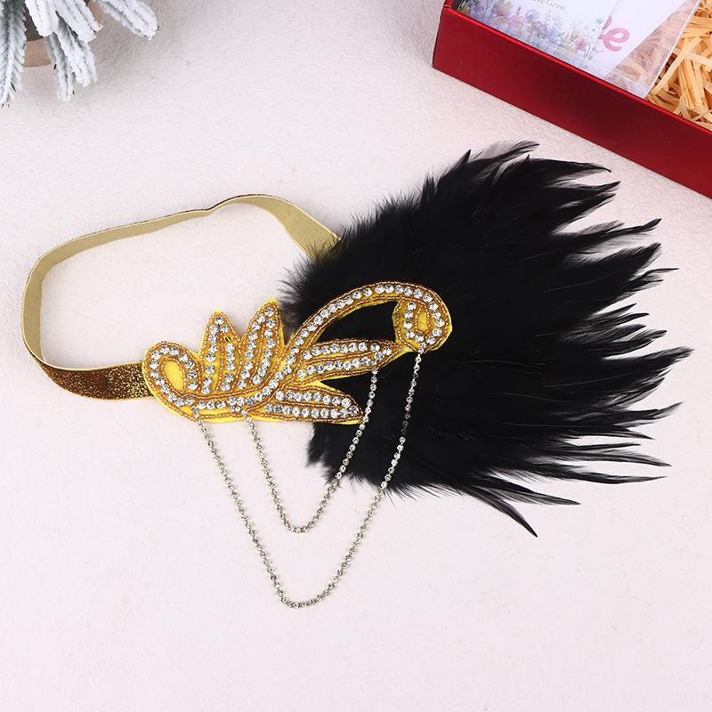 1920S Flapper Dress Accessories Retro Party Props Feather Headband For Wedding Girl Tassels Headpiece