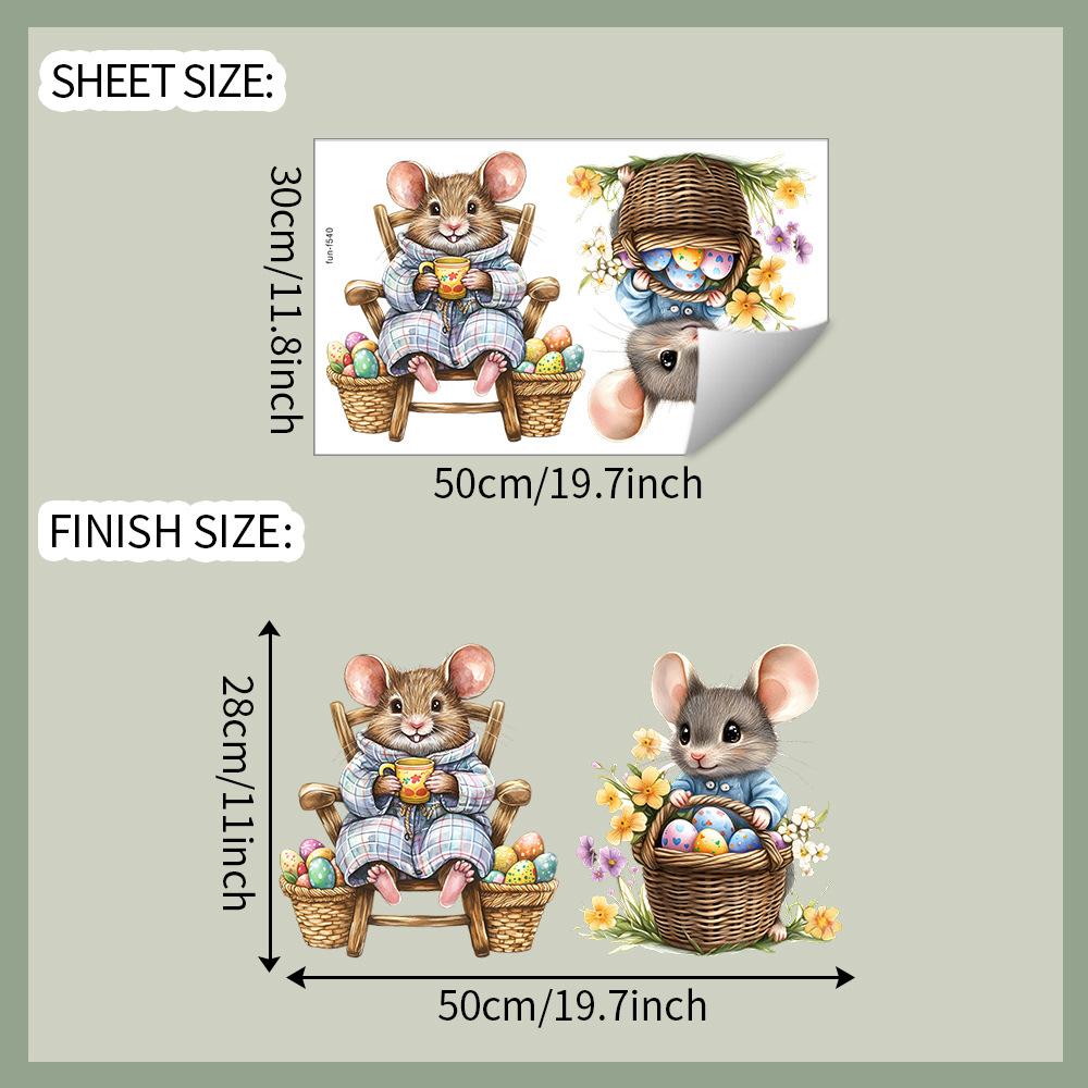Hand Painted Mouse with Easter Eggs Wall Sticker Self-Adhesive Removable for Bedroom Living Room Background Home Decor