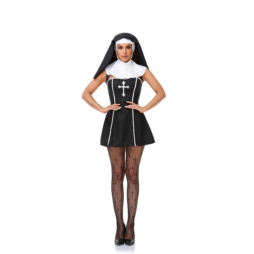 Nun Religieuse Cosplay Costume For Adults With Polyester Blend Fabric For Stage Performances