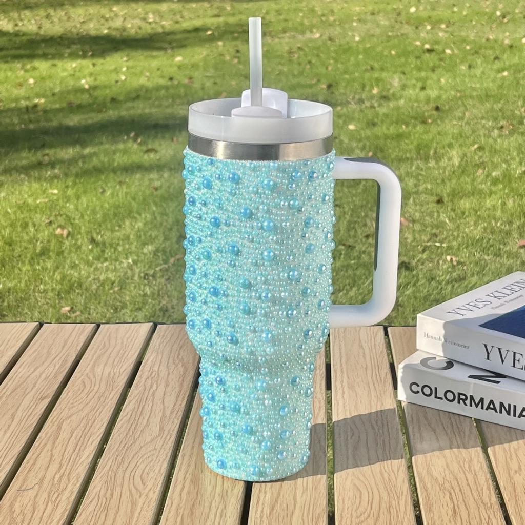 304 Stainless Steel Thermos Cup with Diamond 40oz Handle Vacuum Ice Cup Portable Car Cup