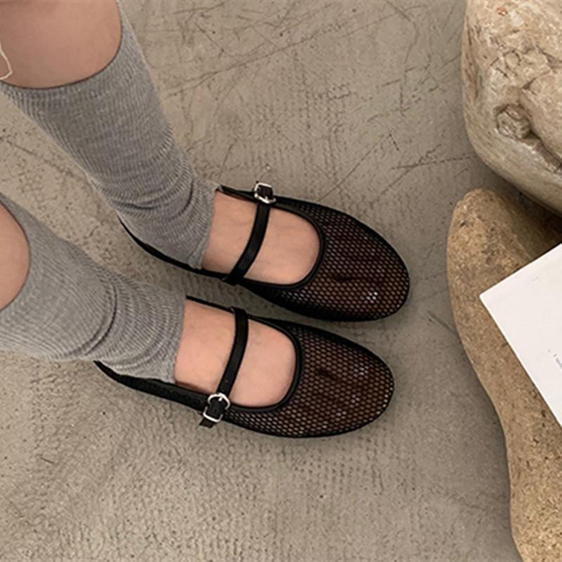 Fashion Bailamos Women Flats Summer Wear Round Toe Straight Buckles Sandals Casual Comfortable Flats Cut-out Mary Jane Single Shoes