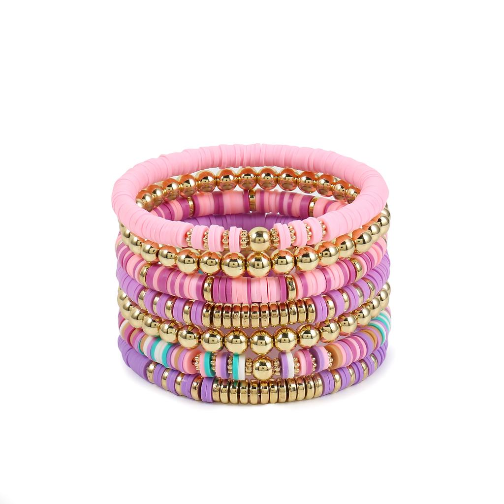 Badu Stackable Heishi Beaded Bracelets For Women Colorful Polymer Clay Beads Surfer Boho Bracelet Summer Beach Jewelry Set