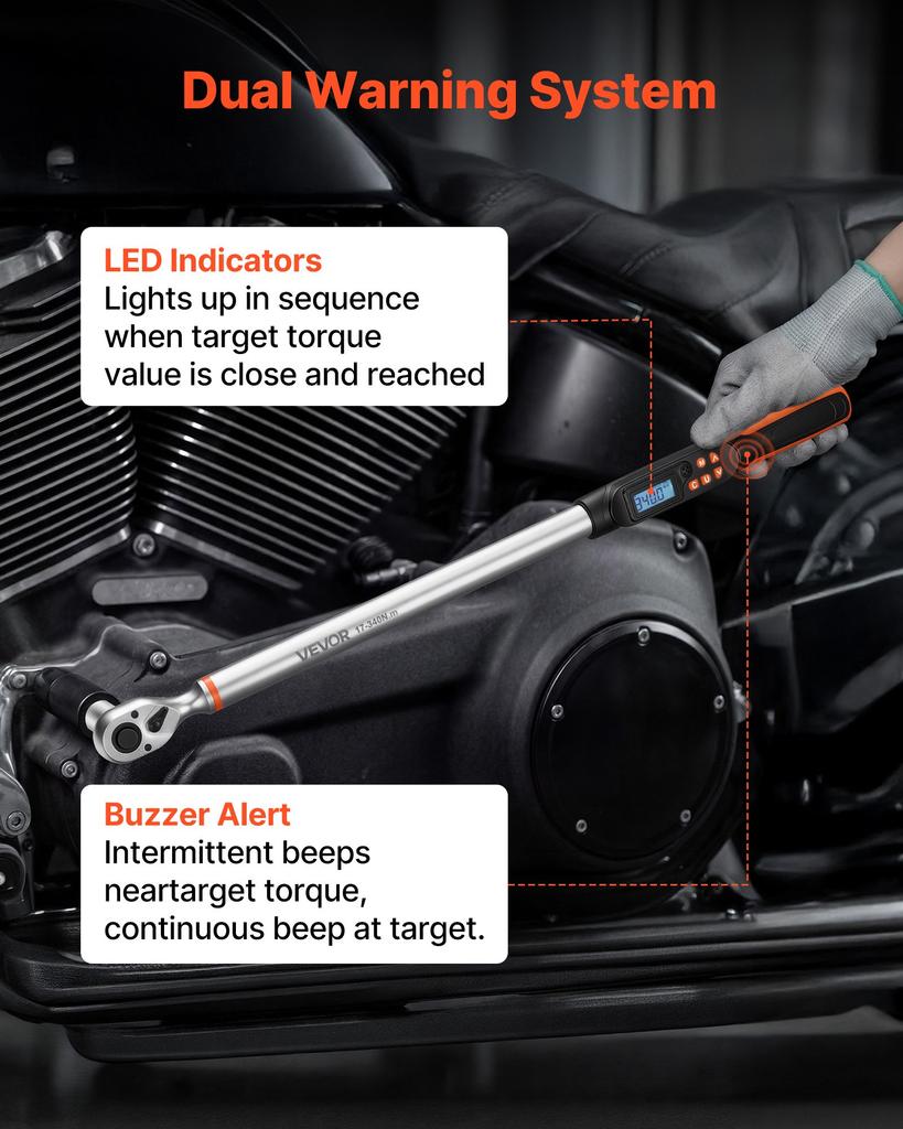 VEVOR Torque Wrench Set 1/2" Drive Digital Torque Wrench 4 Display Units, ±2% Accuracy, LCD Screen, with Buzzer and LED Indicator, with Sockets