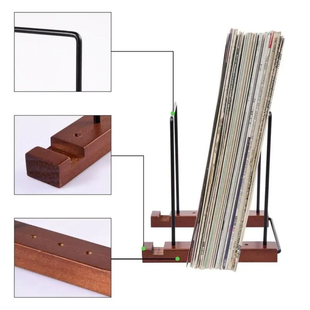 Large Capacity Record Stand Black Iron Deskop Rack Room Decorations Vinyl Record Holder  Books