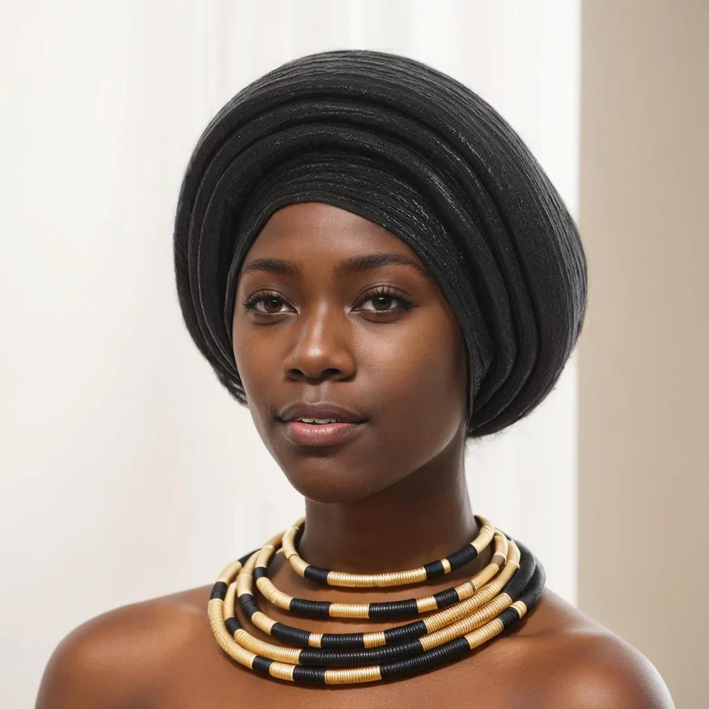 Yto Scarf Women's Handmade African Auto Gele Headtie Nigeria Party Headgear Glitter Pleated Turban Hat Head Wraps Bonnet Turbante Mujer