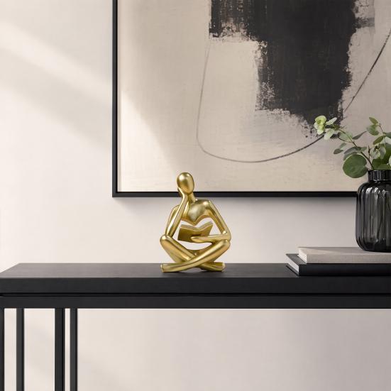 Resin Thinker Statue Bookshelf Decor, Abstract Reading Figure Sculpture, Modern Office Desk Ornament, Inspirational Gift for Teachers & Book Lovers