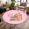1PC Cute Capybaras Cartoon Print Round Carpet Floor Mat Suitable for Children's Bedroom Decor Living Room Round Rugs for Gifts
