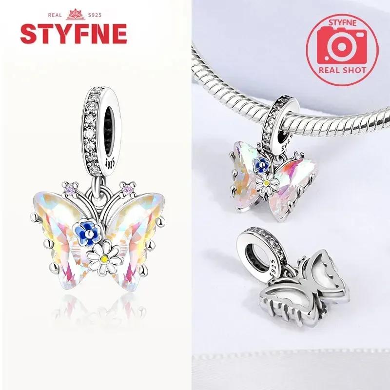 Silver 925 Colored Zircon Heart-shaped Pendant Beads Charm Fit Bracelet Jewelry Making Fine Gift for Women