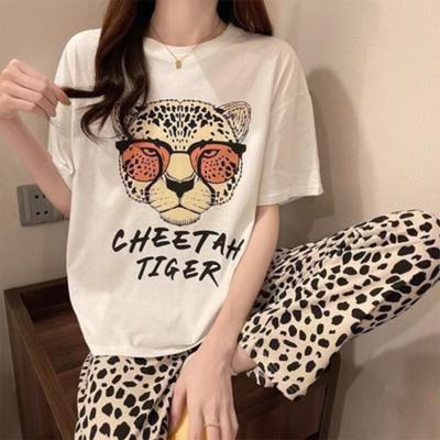 Women's Pajama Set Round Neck Short Sleeve Long Pants Casual Home Clothes Two-piece Set