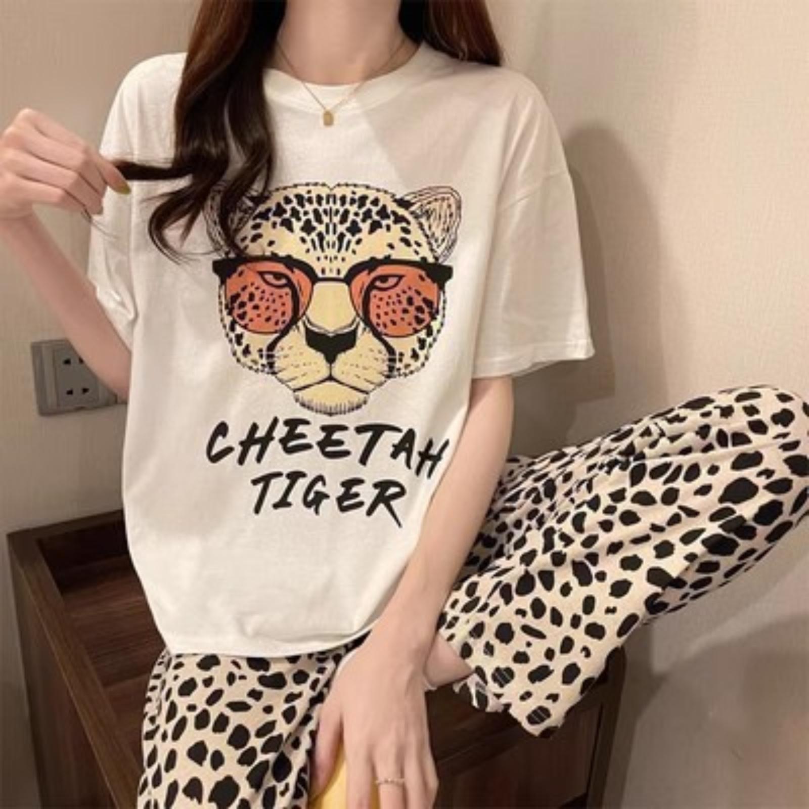 

Женский пижамный комплект с круглым вырезом, коротким рукавом и длинными брюками, повседневная домашняя одежда, набор из двух предметов M белый