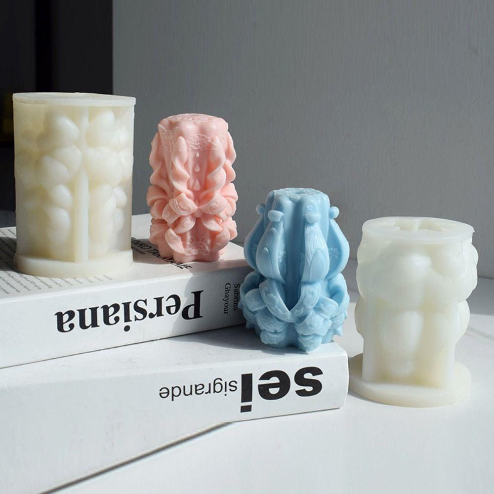 

Handmade Carved Cylinder Candle Mold 3D Silicone Mold Gypsum Soap Mould Home Decor