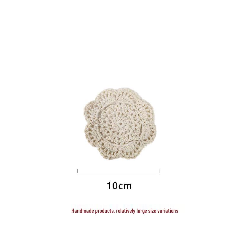 Beige Hand-Crocheted Cotton Fabric Insulation Coaster & Placemat with Large Hollow Lace Design