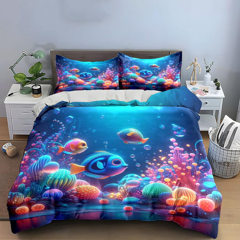 Colorful fish and corals. Bedding sets Duvet cover sets Duvet covers Pillowcases(1*Duvet Cover 2*Pillowcases without duvet insert)