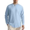 New Men's Casual Loose Long-sleeved T-shirt TK Press-pleated Cotton Linen Henry Collar Linen Beach Shirt