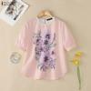 ZANZEA Women Casual Round Neck Floral Print Loose Short Sleeve Blouse