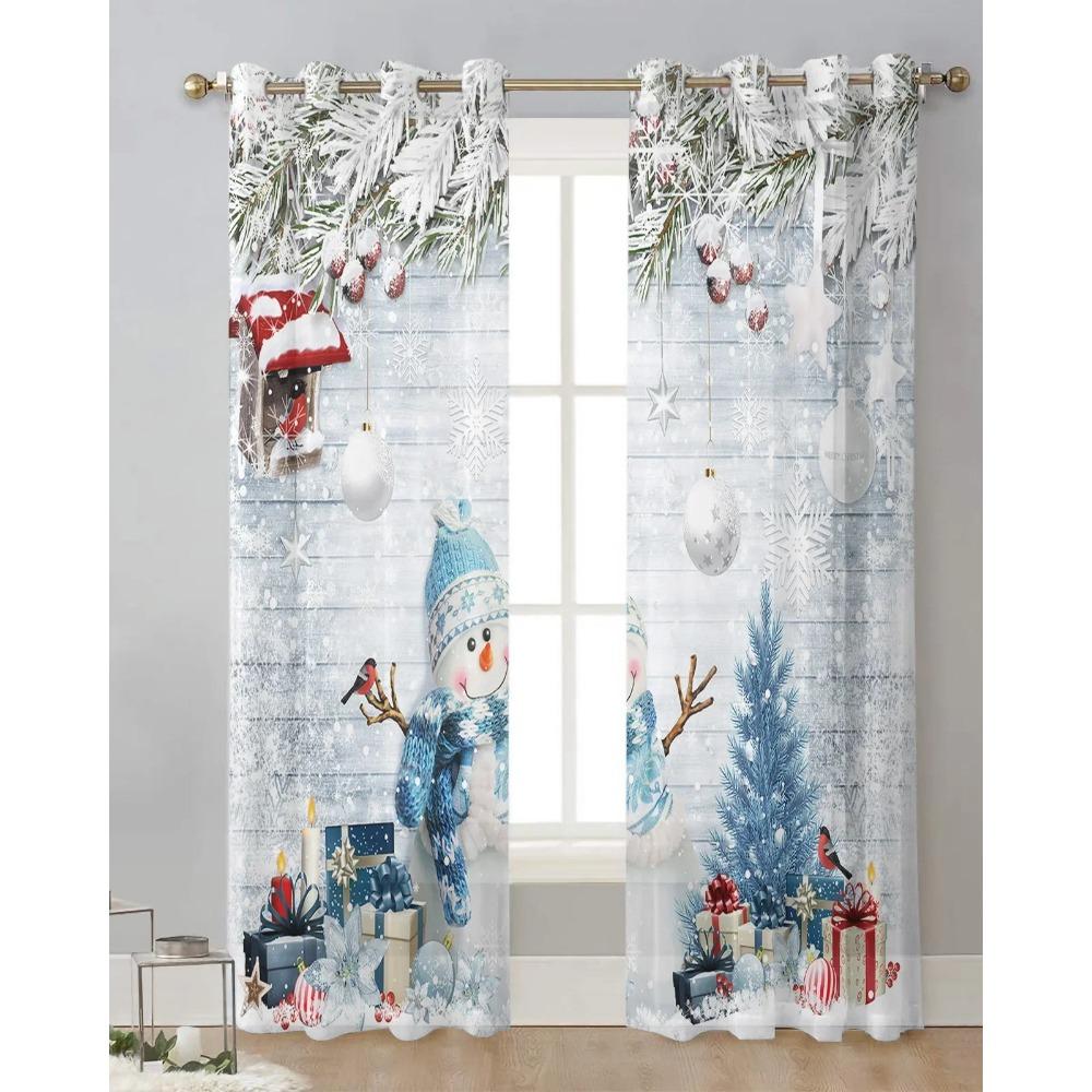 Christmas Ball Snowman Snowflake Vintage Yarn Curtain Window Tulle Curtains For Living Room Kitchen Window Sheer Voile Curtains