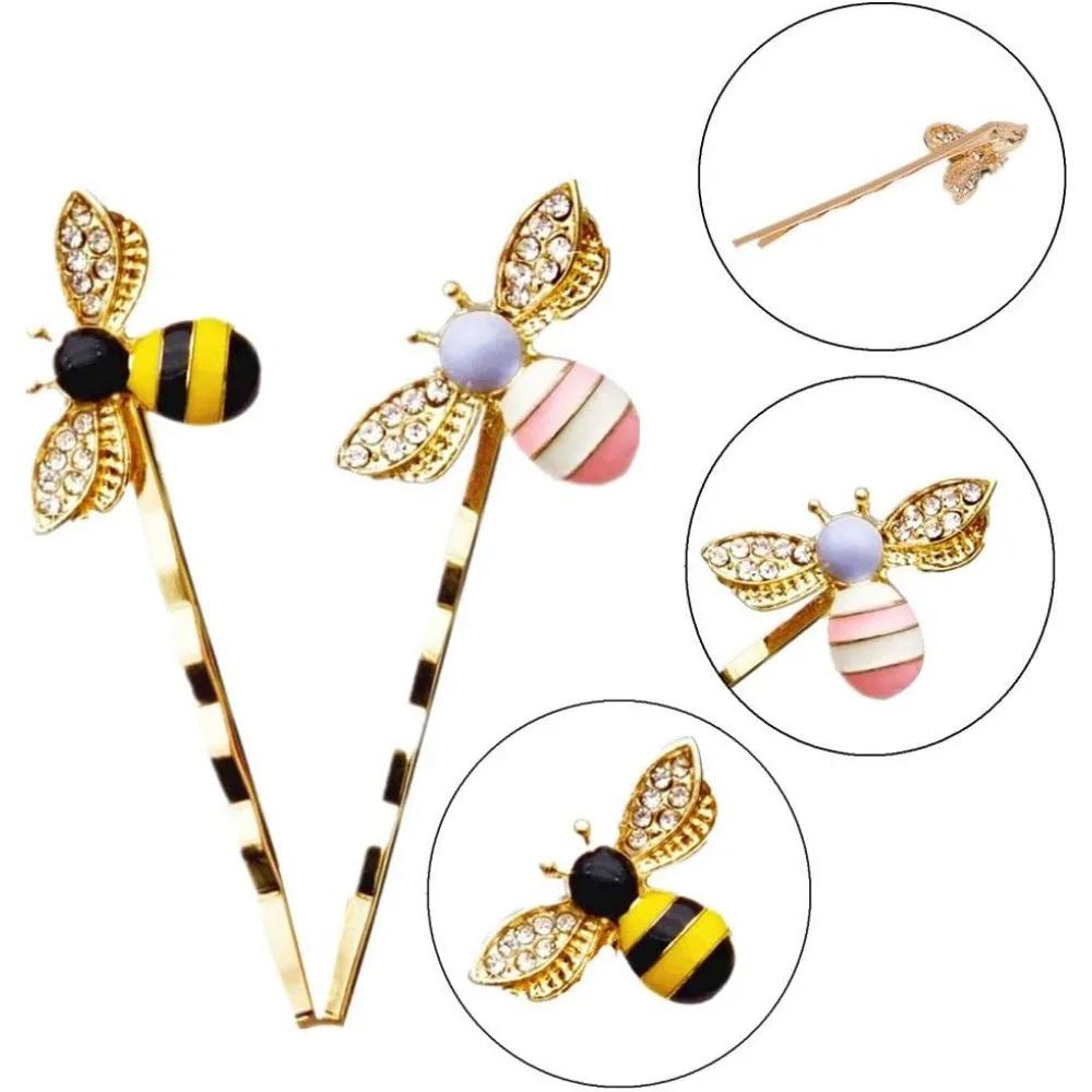 1/2/4/6 Pcs  Pins Cute Little Bee Decorative Hair Clips Curved MetalGrips for All Short and Long