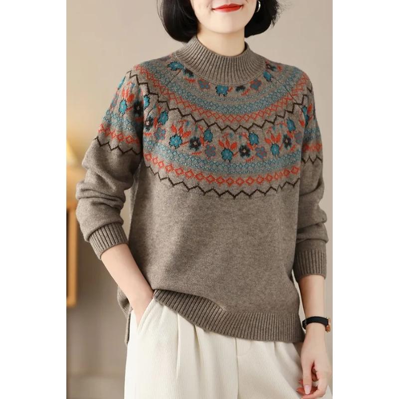 

Зимний бархатный утолщенный свитер 2025 новый повседневный ретро свободный вязаный топ с длинным рукавом L коричневый