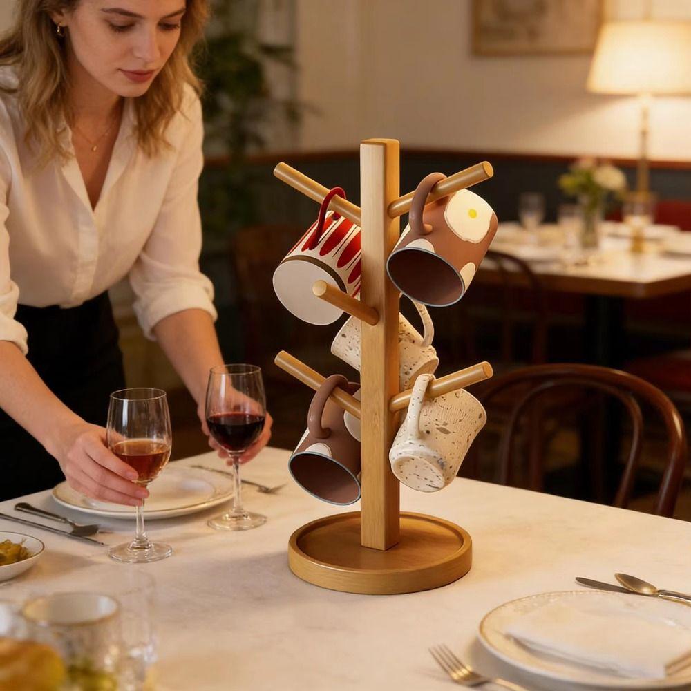 Dekorativer Kompakter Tassenständer Baumform Bambus Kaffeetassenhalter Becher Aufhängbare Display-Ständer Party