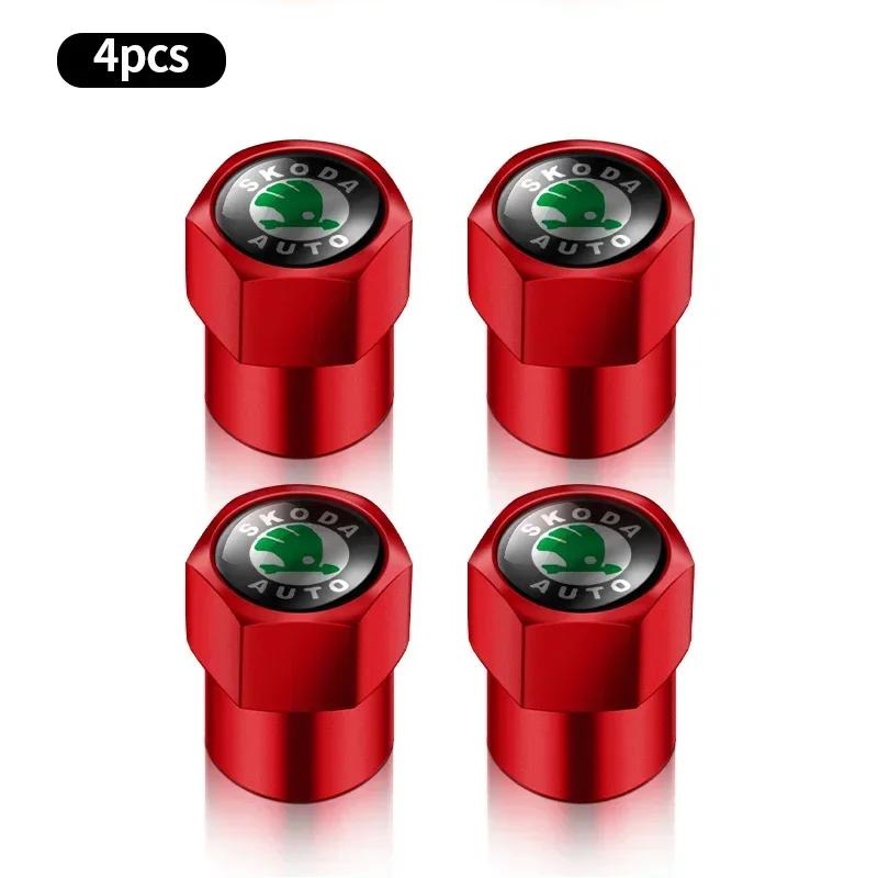 4 pcs Sport style kit Car valve stem caps cover Car accessories For Skoda Rapid Kodiaq Fabia Karoq Laura Superb 2 VRS Octavia