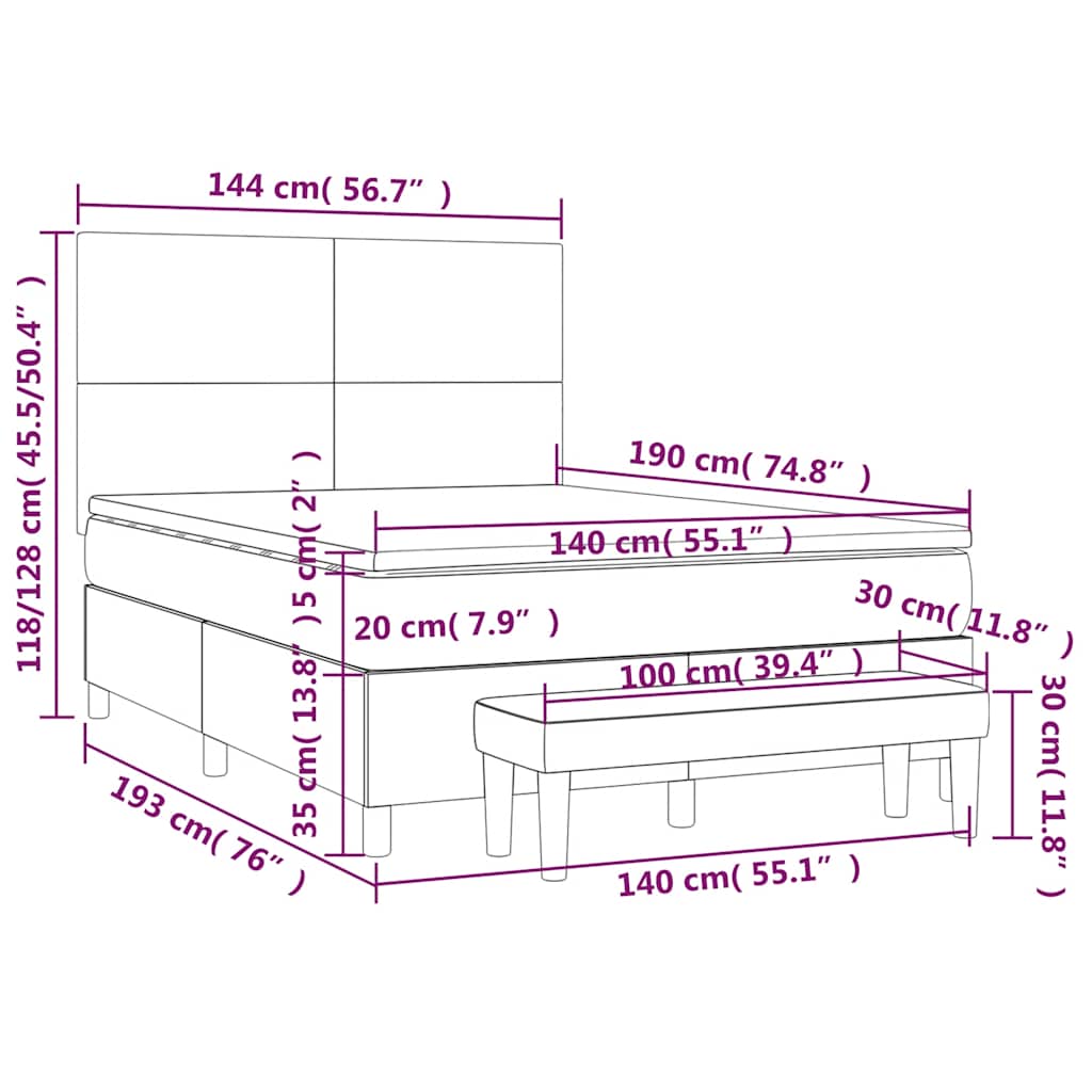 Box Spring Bed with Mattress Dark Green 140 x 190 cm Velvet