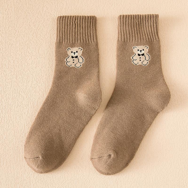 Socks Kawai Bear Women Autumn Winter Thickened Warm Loop Japanese Women's Floor Mid-tube Cotton Causal Sock Lovely Girls Style