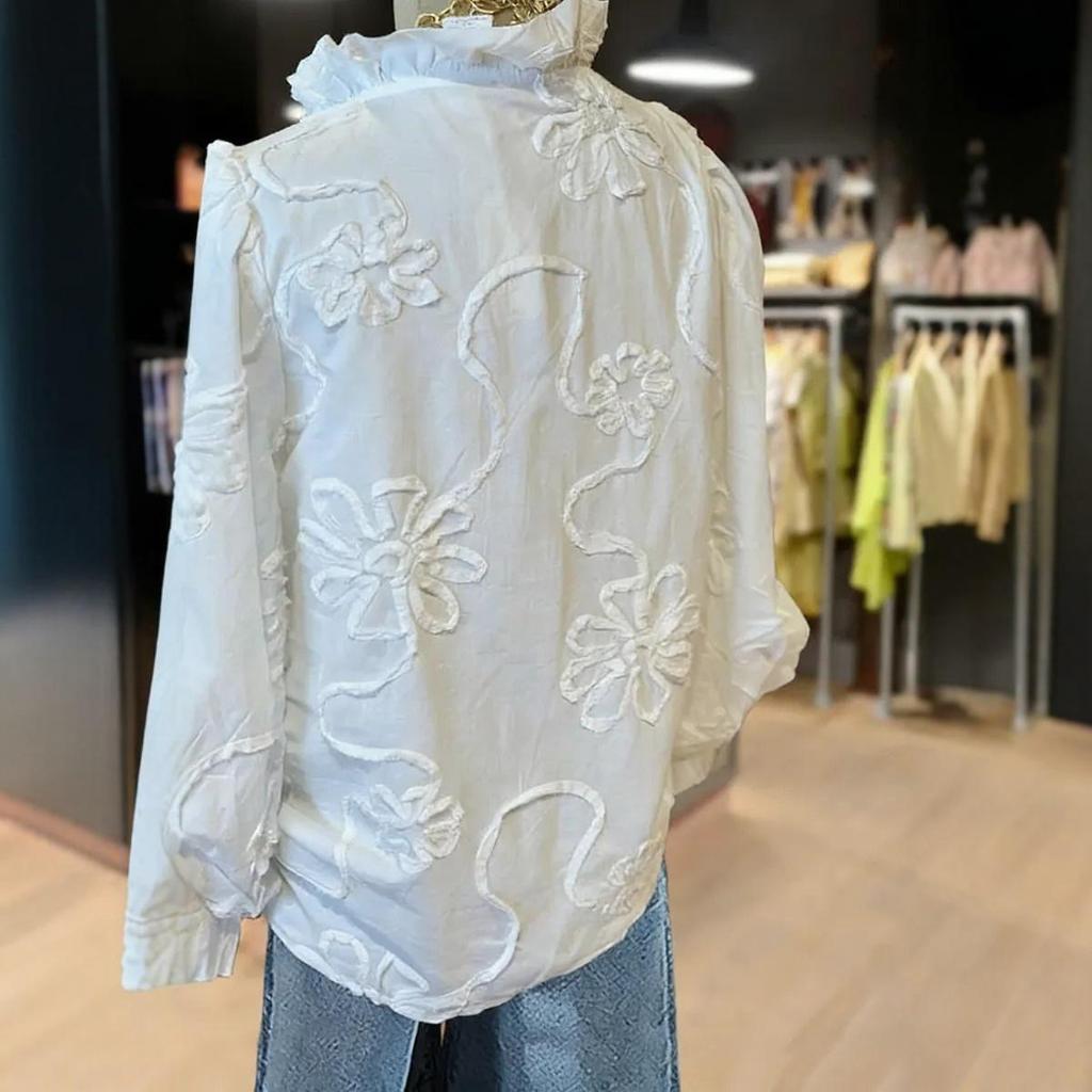 European & American V-neck Ruffle Puff Sleeve Women's Embroidered Casual Holiday Top