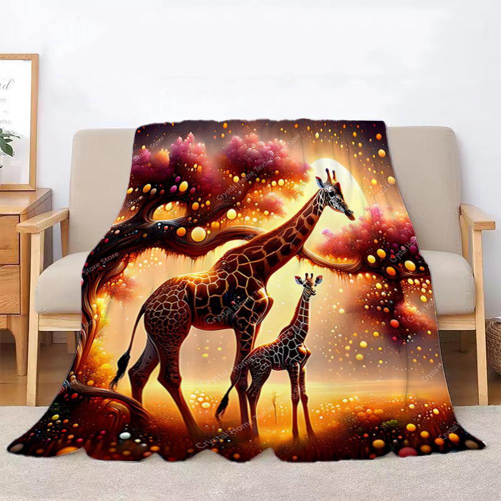 2026 Giraffe Sunset Scene Gift Soft Plush Blanket,Flannel Throw Blanket for Living Room Bedroom Bed Travel Sofa Cover Kids Gift