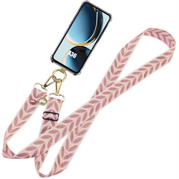 Coque pour samsung galaxy a36 5g - silicone avec cordon réglable rose - booling