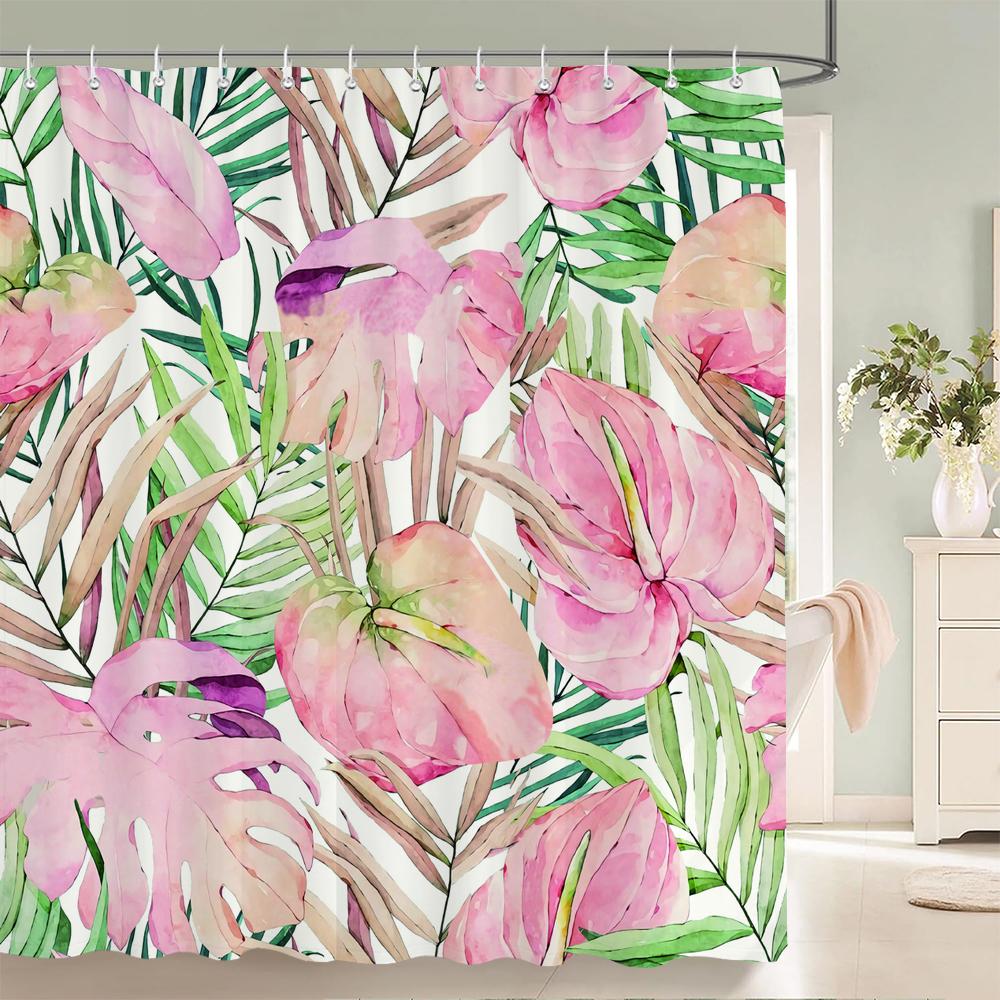 Green Plant Leaves Printed Shower Curtain Waterproof Polyester Curtain With Hook Decoration Bathroom Curtain 3D Shower Curtains