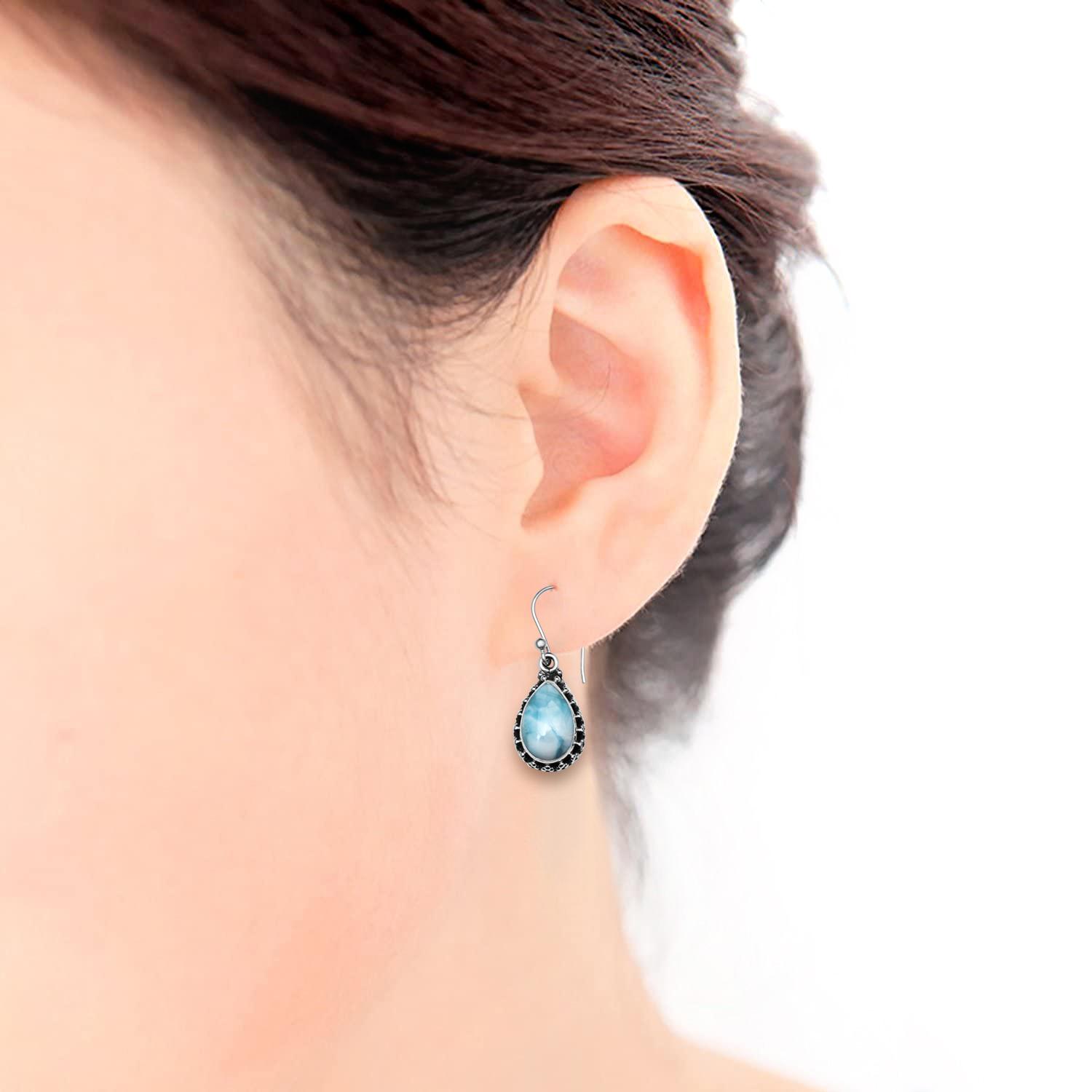 Larimar - Orecchini a goccia Larimar, in argento Sterling 925, con gemma blu, da appendere Larimar, idea regalo per donne e ragazze, Argento sterling Larimar - Orecchini a goccia Larimar, in argento Sterling 925, con gemma blu, da appendere Larimar, idea regalo per donne e ragazze, Argento sterling