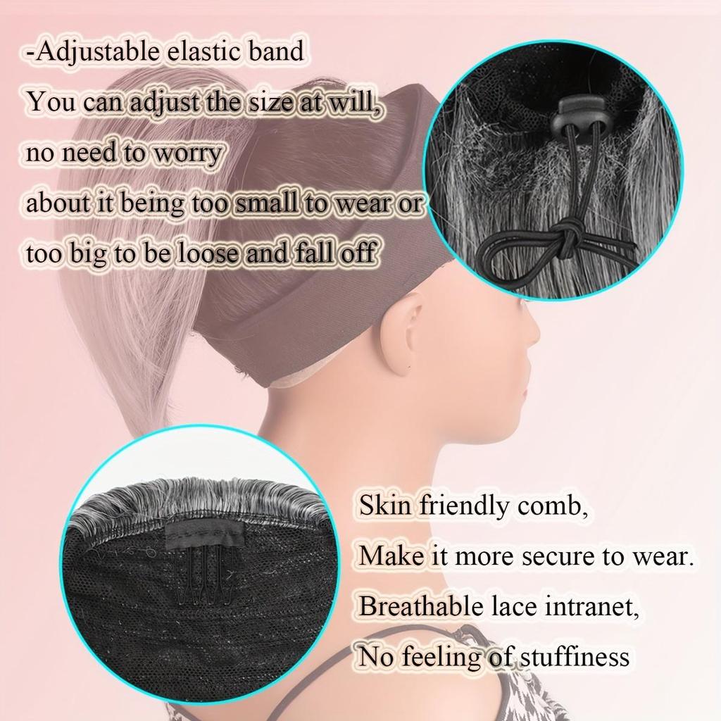 Pferdeschwanzverlängerung für glattes Haar für Frauen, einfach anzubringender Pferdeschwanz mit Kordelzug in natürlicher Schwarz-Grau-Mischung, verstellbares Gummiband mit sicherem Kamm