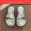 Stylish Silver Thick-soled Women's Sandals With Rhinestones For Summer Comfort