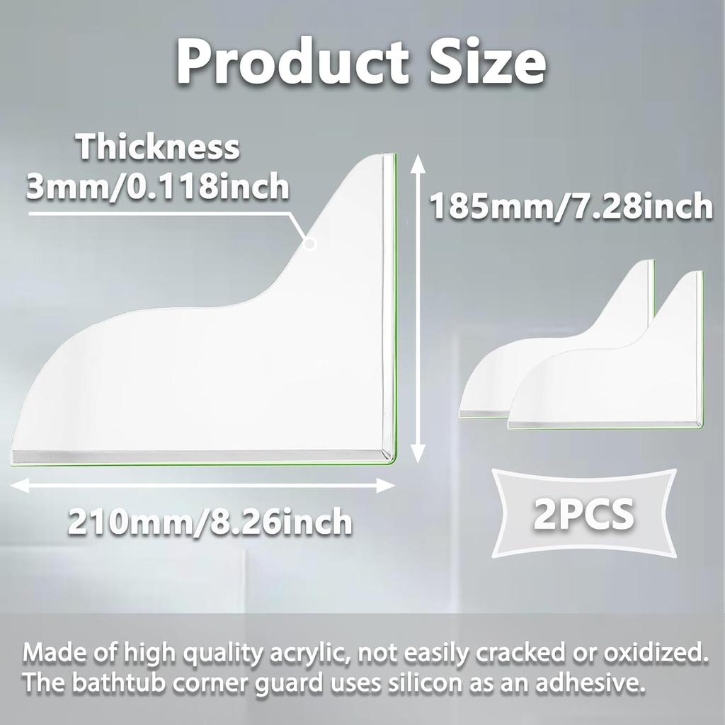 Splash Guard for Bathtub, Clear Bathtub Splash Guard Self-Adhesive Shower Tub Corner Splash Guard to Keep Water in Shower or Bath Can Be Used in