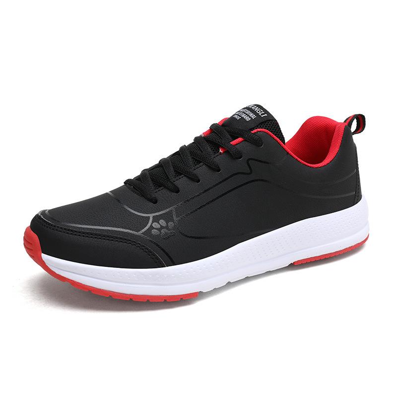 Foreign Trade Autumn and Winter Sports Shoes Men's Black Leather Waterproof and Lightweight Shock-absorbing Running Shoes Casual Soft-soled Travel Sh