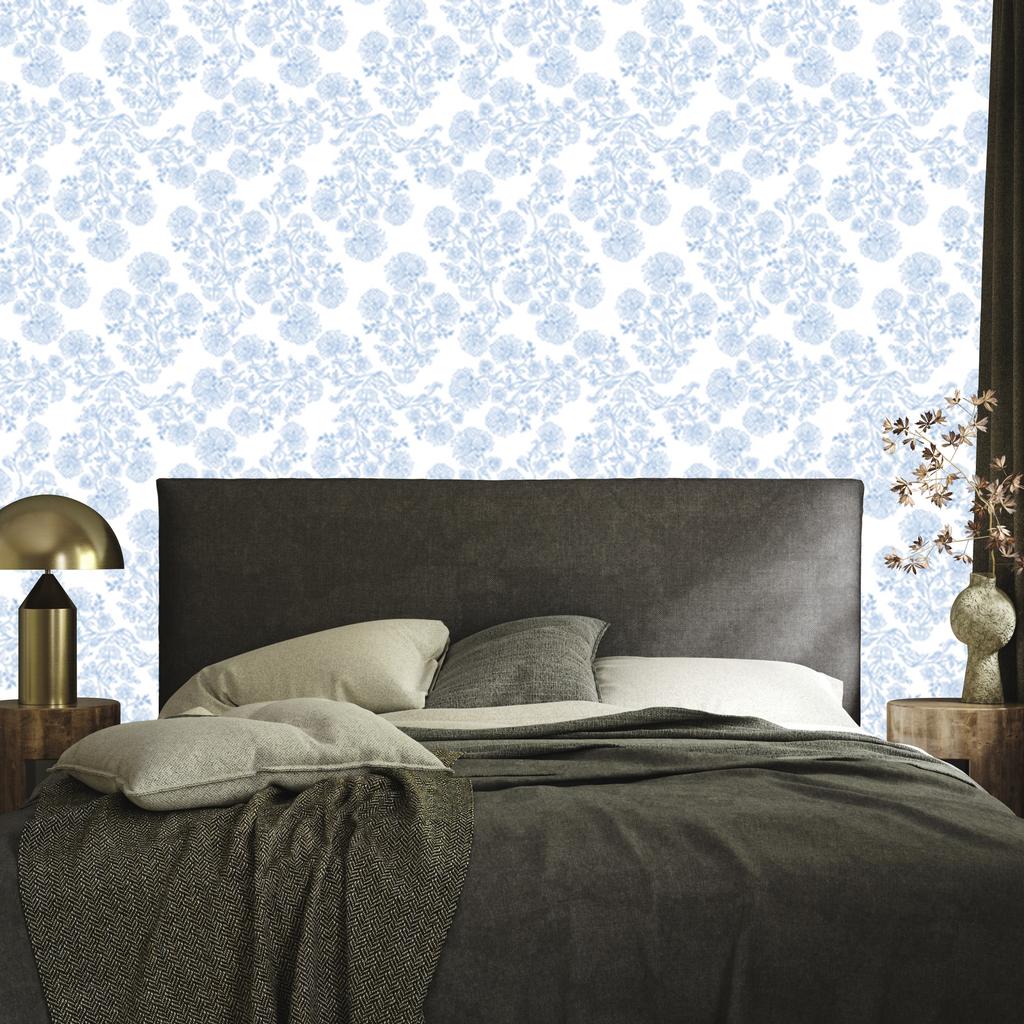 Wallpaper Flowers white and azure, a clear detail for the living room and bedroom 50x1000
