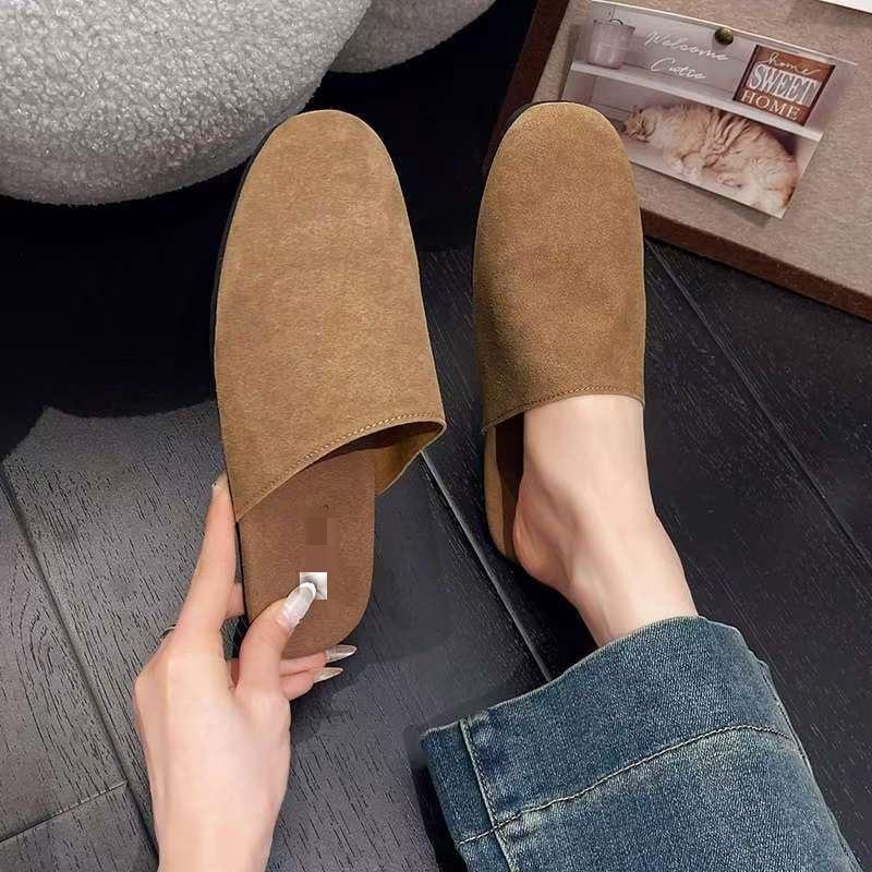 Autumn new anti-velvet soft one-pedal Boken slippers retro outer bag head half slippers women's